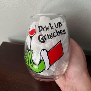 Drink up Grinches Stemless Wine Glass